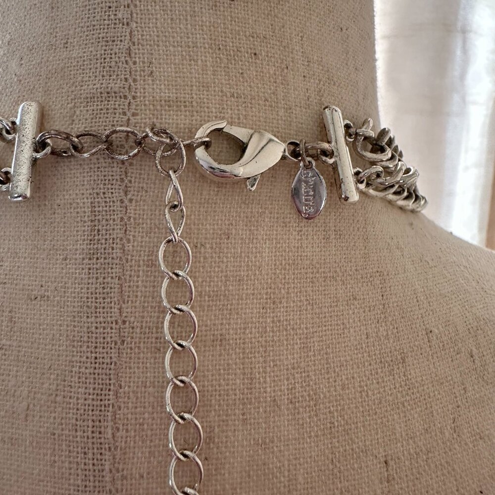 Chico’s Silver Statement Necklace Irregular Oval … - image 3